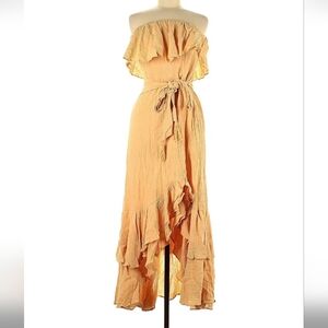 ontwelfth Linen Tan Ruffle Dress- Size M